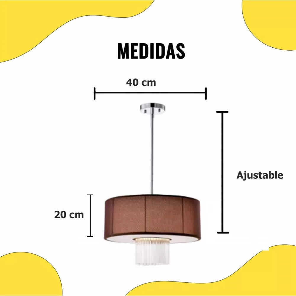 Lámpara Colgante Roma Tela Redonda Café/Cromo – Stratto