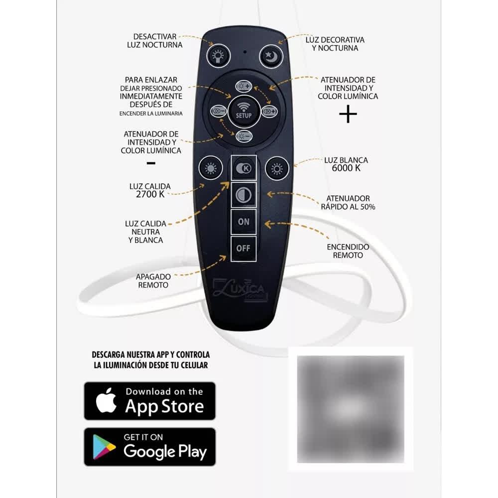 Lámpara de Techo LED Negra Link 3 Tonos con Control -  Luxica