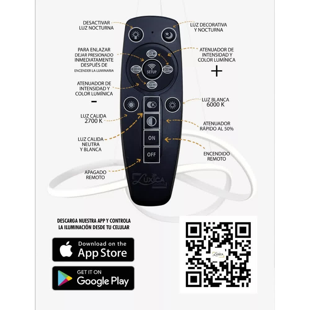 Lámpara Colgante LED Negra Strip 3 Tonos Control – Luxica