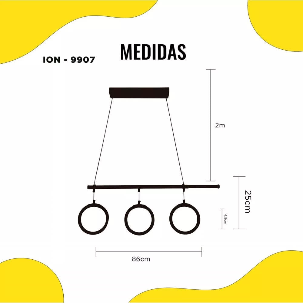 Lámpara de Techo LED Negro Ion 3 Tonos con Control - Luxica