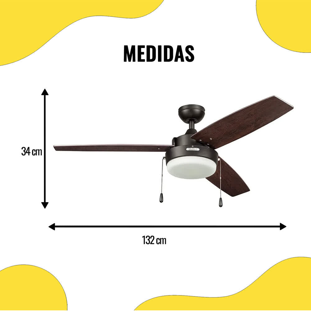 Ventilador Medina Smart 52" 3 Aspas Castaño/Pino – Coolfan